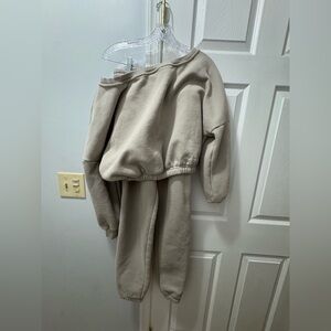 Fancy Homebody Off The Shoulder Sweat Suit Light Tan/ Gray Size Small